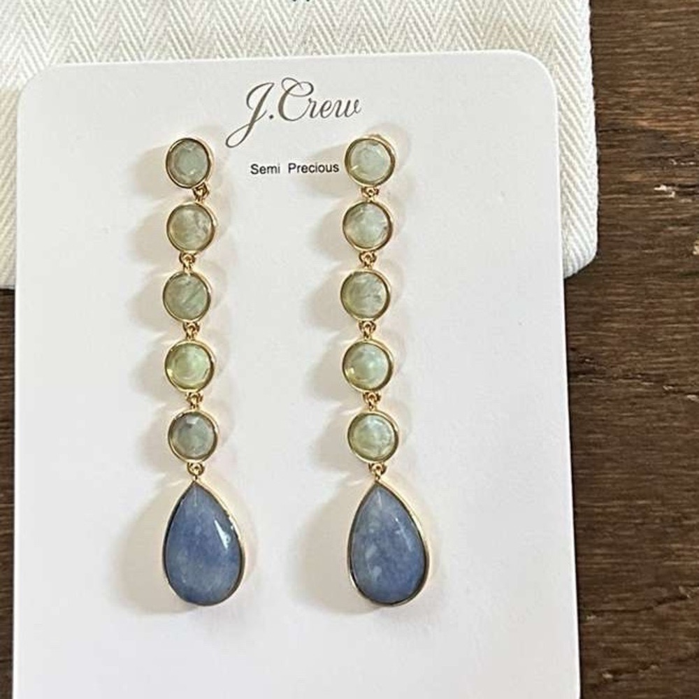 J.CREW-Mixed-stone drop earrings-blue/gold-NWT - Picture 2 of 9